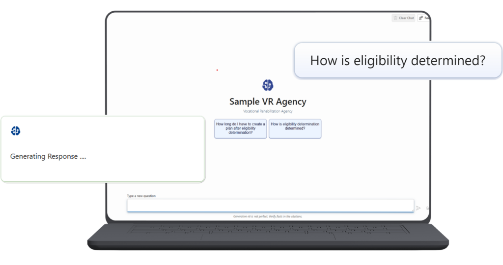 Knowledge Interpreter workflow showing a user question, response generation, and a cited answer.